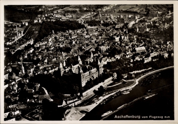 Postcard Aschaffenburg, aerial photograph