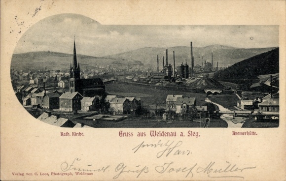Postcard Weidenau Siegen in Westphalia, Catholic Church, Bremerhütte