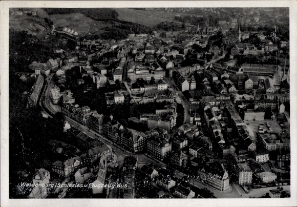 Postcard Waldenburg in Saxony, aerial view of cityscape, architecture, black and white photo