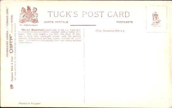 Artist Postcard Steamer SS Mauretania, Cunard Line