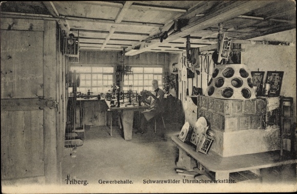 Postcard Triberg in the Black Forest, commercial building, Black Forest watchmaker&#39;s workshop, Kachelofel