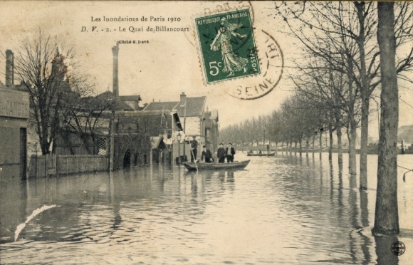 Postcard Billancourt Hauts de Seine, Le Quai, Floods in Paris 1910