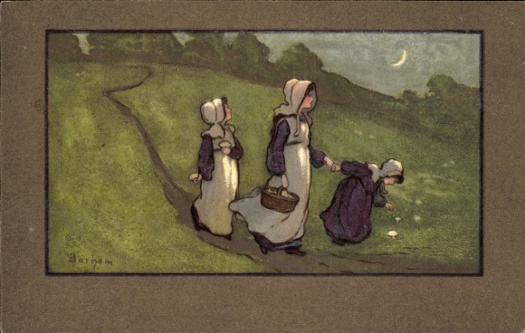 Artist Postcard Barham, Three Girls in the Moonlight, Munk No. 253