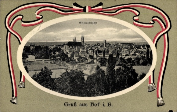 passe-partout Ak Hof an der Saale Opper-Franken Beieren, algemeen beeld, vlaglinten