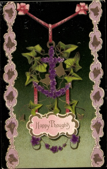 Emboss Postcard Happy Thoughts, anchors made of flowers