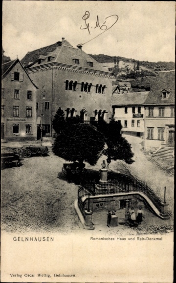 Postcard Gelnhausen, Romanesque House, Reis Monument