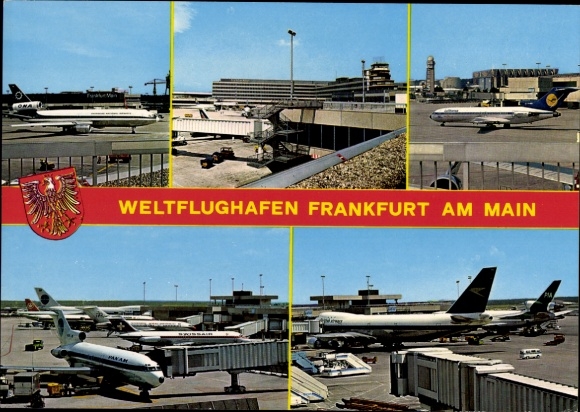 Postcard Frankfurt am Main, airport, passenger aircraft, Lufthansa