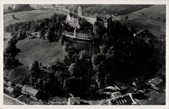 Postcard Hohenaschau Aschau im Chiemgau Upper Bavaria, aerial photograph
