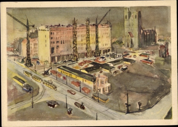 Ak Magdeburg an der Elbe, Aufbau, Alte Kraft, Baustelle, Kran, Straßenbahn