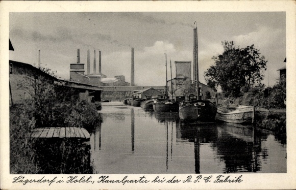 Ak Lägerdorf in Holstein, kanaal, fabriek, boten