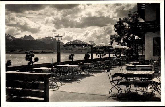 Ak Hopfen am See Füssen Allgäu, Gasthof Sonnenbichl, Terrassenausblick