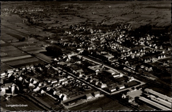 Postcard Langenbrücken Bad Schönborn in Baden, aerial view of apartment buildings, fields