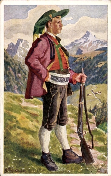 Artist Postcard Tiefental, Alpine folk costumes, Tyrol, Wipptal