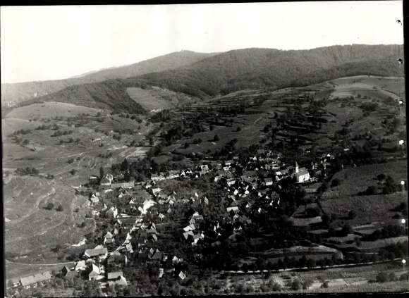Postcard Breisach on the Upper Rhine, view of the town with the Rhine and the Vosges in the background.