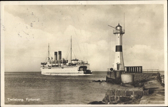 Postcard Trelleborg Sweden, Fyrtornet, Lighthouse, Ferry