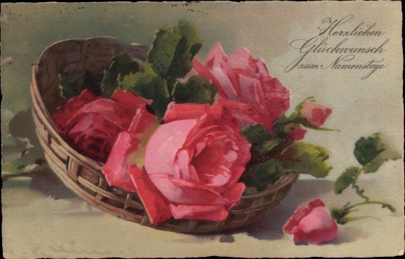 Artist PC small, Catharina, congratulations name day, red roses in the basket