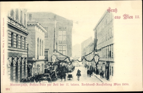 PC Vienna 3rd country road Austria, Marxergasse, Sofien halls, culinary art exhibition 1898