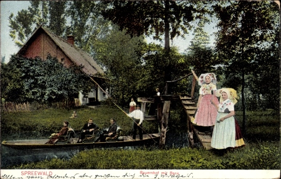 Ak Spreewald, Bauernhof, Kahn