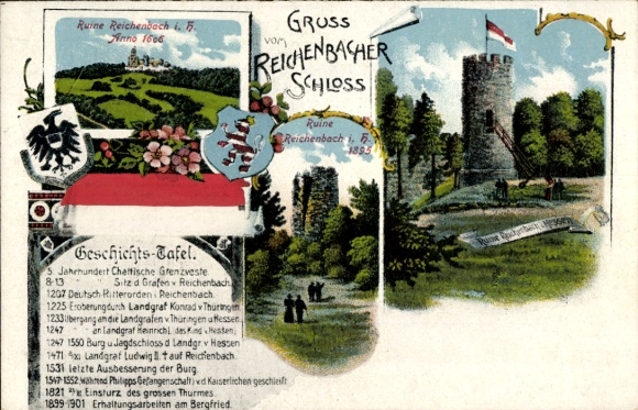 KP Hessisch Lichtenau w Hesji, ruiny Reichenbach, zamek, herb