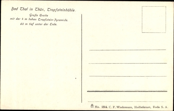 Postcard Thal Ruhla in the Wartburg district of Thuringia, stalactite cave, large grotto