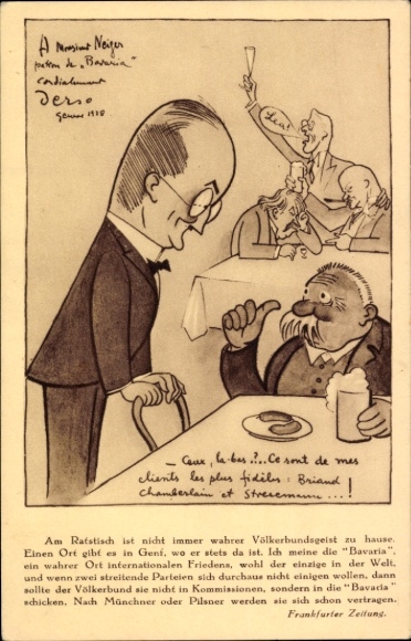 Postcard League of Nations Pub Bavaria, Geneva, Briand, Chamberlain, Stresemann