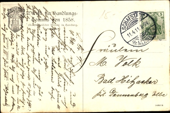 Postcard Hamburg, town hall, association for sales clerks, job placement, main cash register