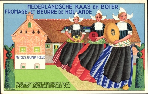 Postcard Brussels, World Exhibition 1935, Nederlandsche Kaas en Boter Fromage and Beurre de Hollande