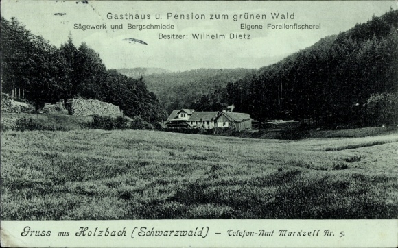 Postcard Holzbach in the Hunsrück, Inn and Pension to the Green Forest