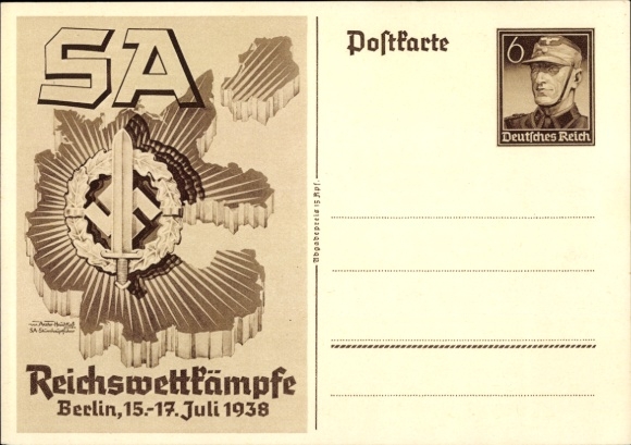Ganzsachen Künstler Ak Axster Heudtlaß, SA Reichswettkämpfe Berlin 1938