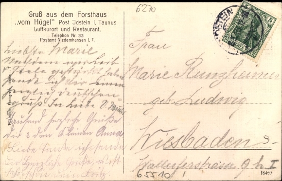 Postcard Idstein in the Rheingau Taunus district of Hesse, view of Forsthaus Hügel