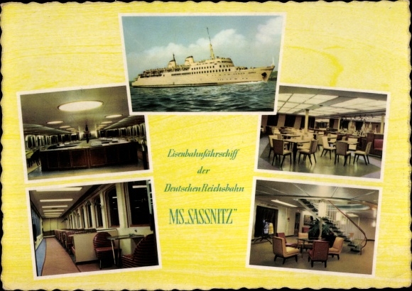 Ak Eisenbahnfährschiff MS Sassnitz, Deutsche Reichsbahn, Innenansicht
