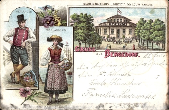 Chromo-Litho Hamburg Bergedorf, Clubhouse, Ballhaus Portici, Vierländer, Vierländerin