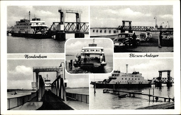 Postcard Nordenham in the Oldenburger Land, Blexen pier, ferry, ship Bremerhaven
