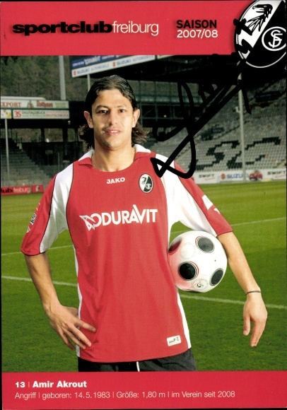 Autograph card footballer Amir Akrout, SC Freiburg, autograph