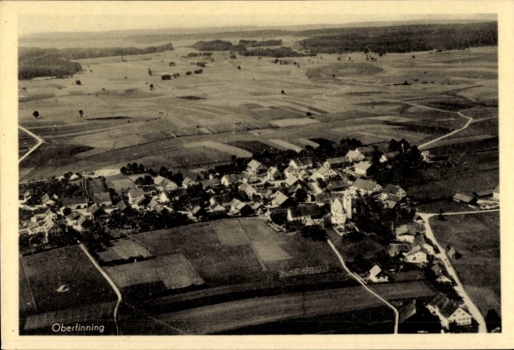 Postcard Obertinning, aerial photograph
