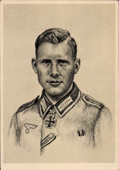 Artist Postcard Graf, Oskar, Knight's Cross recipient Hubert Brinkforth, portrait