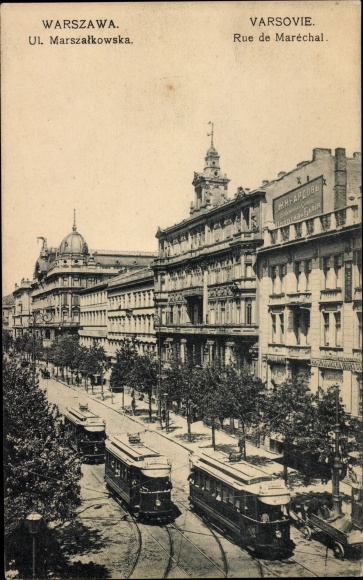 Postcard Warszawa Warsaw Poland, Ulica Marszalkowska, trams
