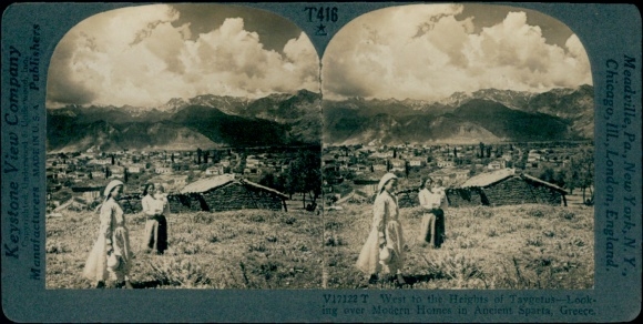 Stereo Photo Greece, Modern Houses in Ancient Sparta, Taygetos