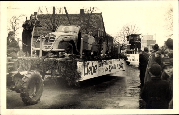 Photo Postcard Olfen in Westphalia, carnival, pageant, love, car