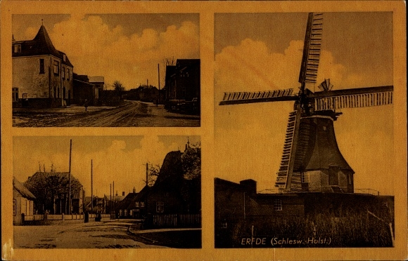 Ak Erfde in Sleeswijk-Holstein, windmolen, straatgebied, huizen