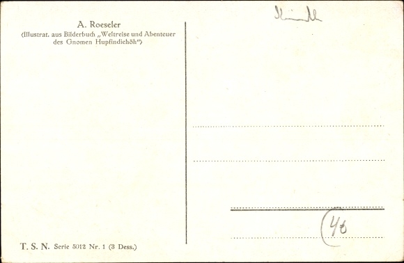 Artist Postcard Roeseler, A., World Journey and Adventures of the Gnome Hupfindiehöh
