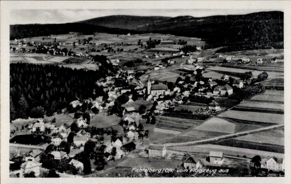 Postcard Fichtelberg in the Fichtelgebirge Upper Franconia, aerial photograph