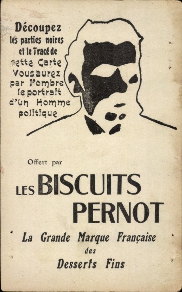 Vexier Postcard Man-Portrait, Advertising, Biscuits Pernot