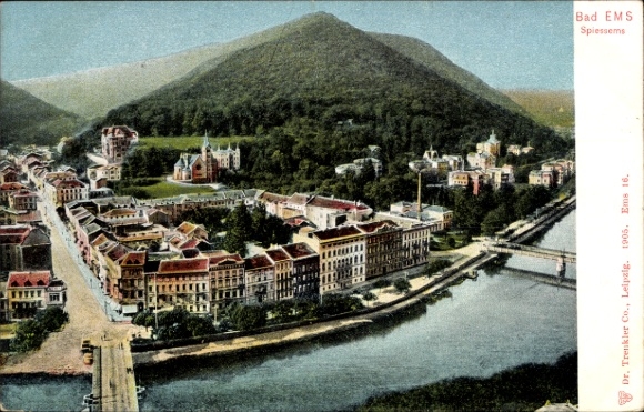 KP Bad Ems nad rzeką Lahn, krajobraz z górami, rzeką, widokiem na miasto, Spiessems
