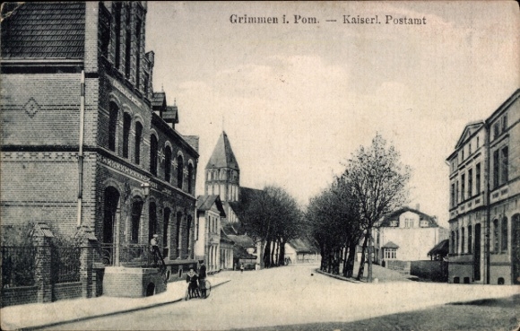 Ak Grimmen in Mecklenburg-Vorpommern, keizerlijk postkantoor, straatgedeelte