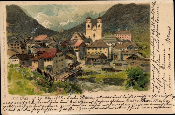 Kunstenaar litho Compton, E., Steinach am Brenner in Tirol, gedeeltelijk zicht