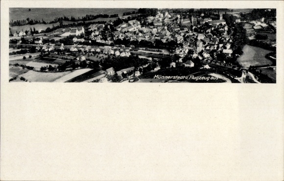 Postcard Münnerstadt in Lower Franconia Bavaria, aerial photograph from aircraft, view