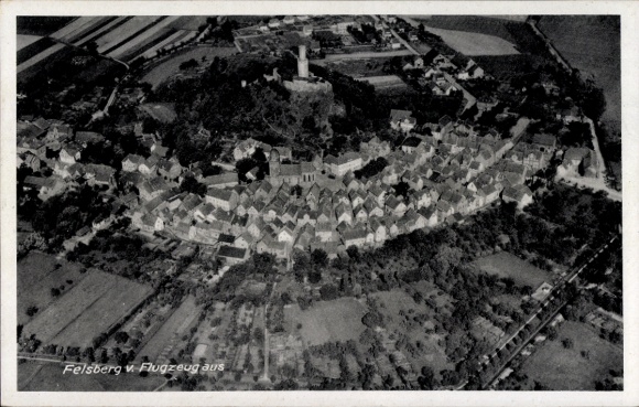 Postcard Felsberg Hessen, aerial photograph of the town and surroundings