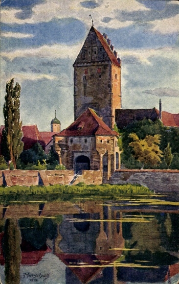 Artist Postcard Dinkelsbühl in Middle Franconia, Rothenburgertor
