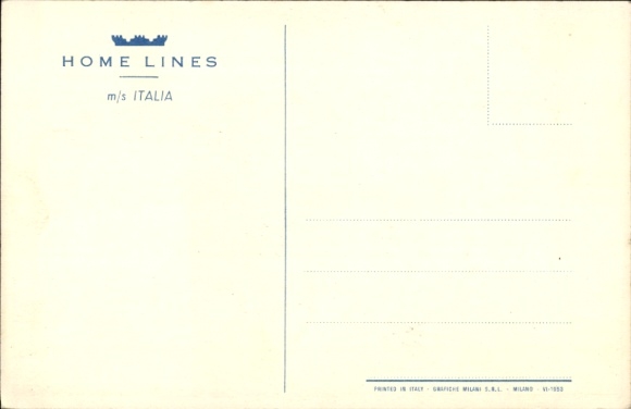 Postcard ship MS Italia on the high seas, Home Lines